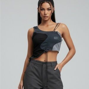 Lips + Honey Stylish Black and Gray Asymmetrical Crop Top